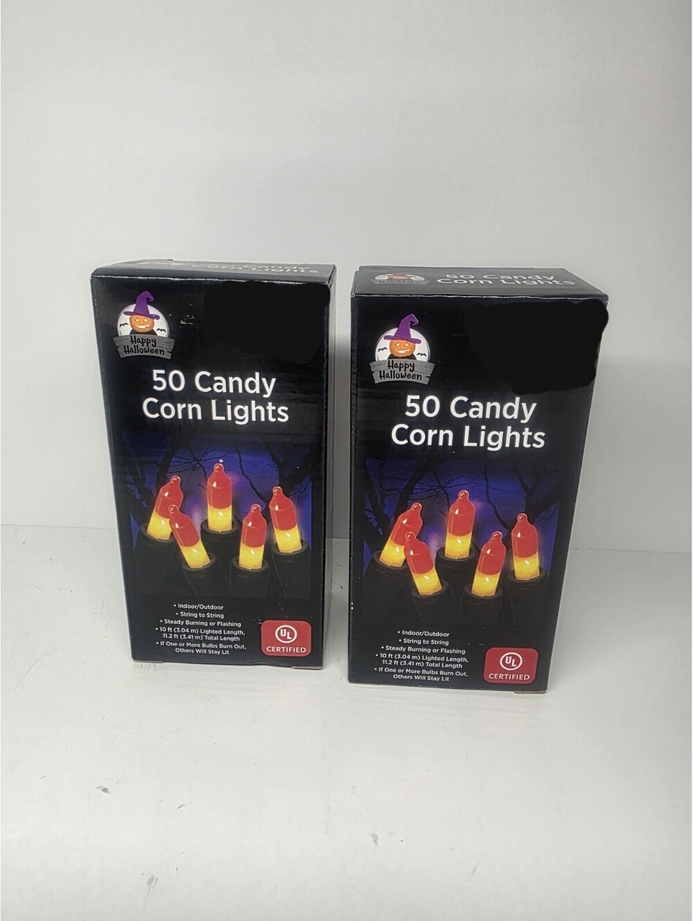 HALLOWEEN CANDY CORN LIGHTS 10’ STRING 50 NEW PARTY INDOOR OUTDOOR FLASH STEADY